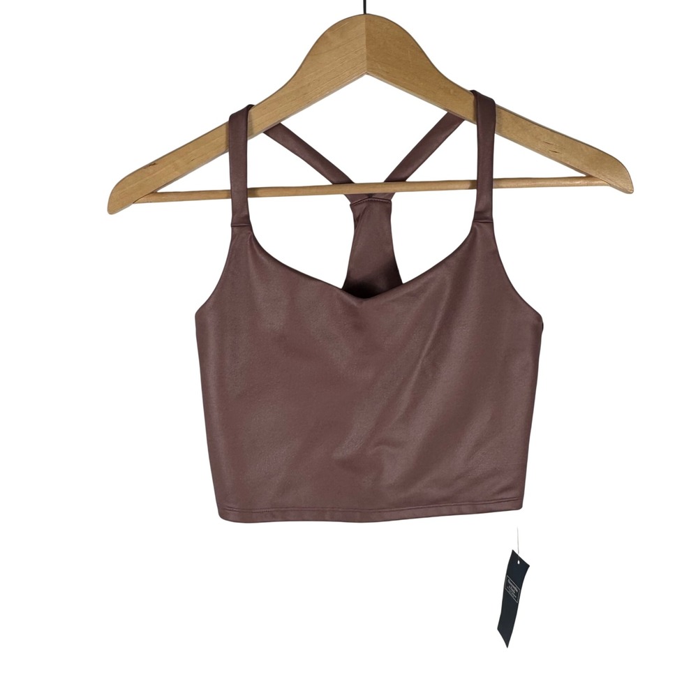 Abercrombie & Fitch Faux Leather Coated Racerback Crop Top Womens XXS Mauve